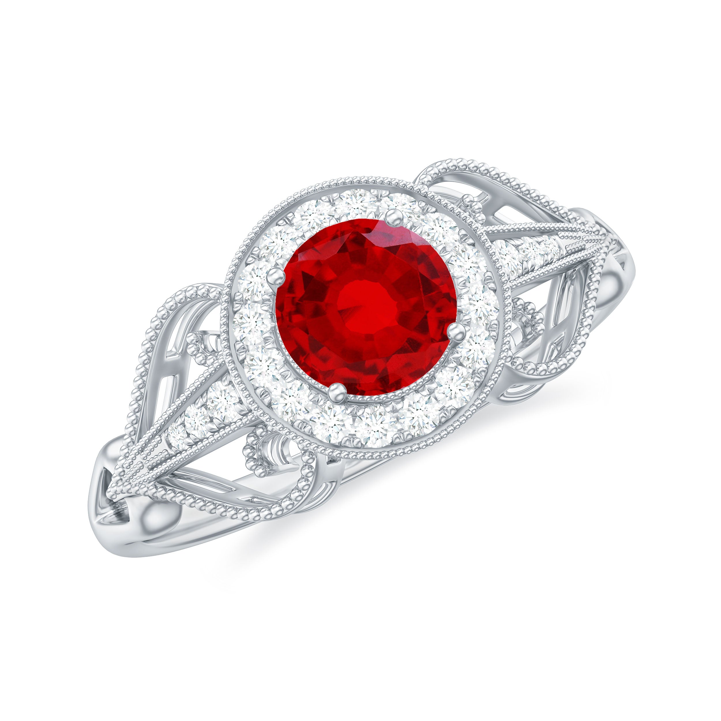 Rosec Jewels-Lab Created Ruby and Diamond Vintage Engagement Ring