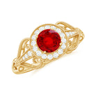 Lab Created Ruby and Diamond Vintage Engagement Ring AAAA - Rosec Jewels