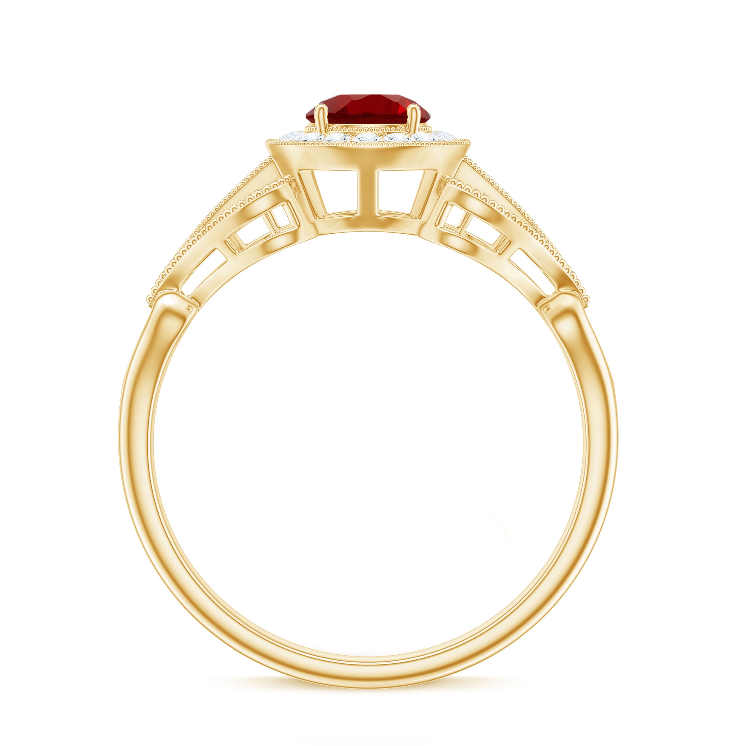 Rosec Jewels-Lab Created Ruby and Diamond Vintage Engagement Ring