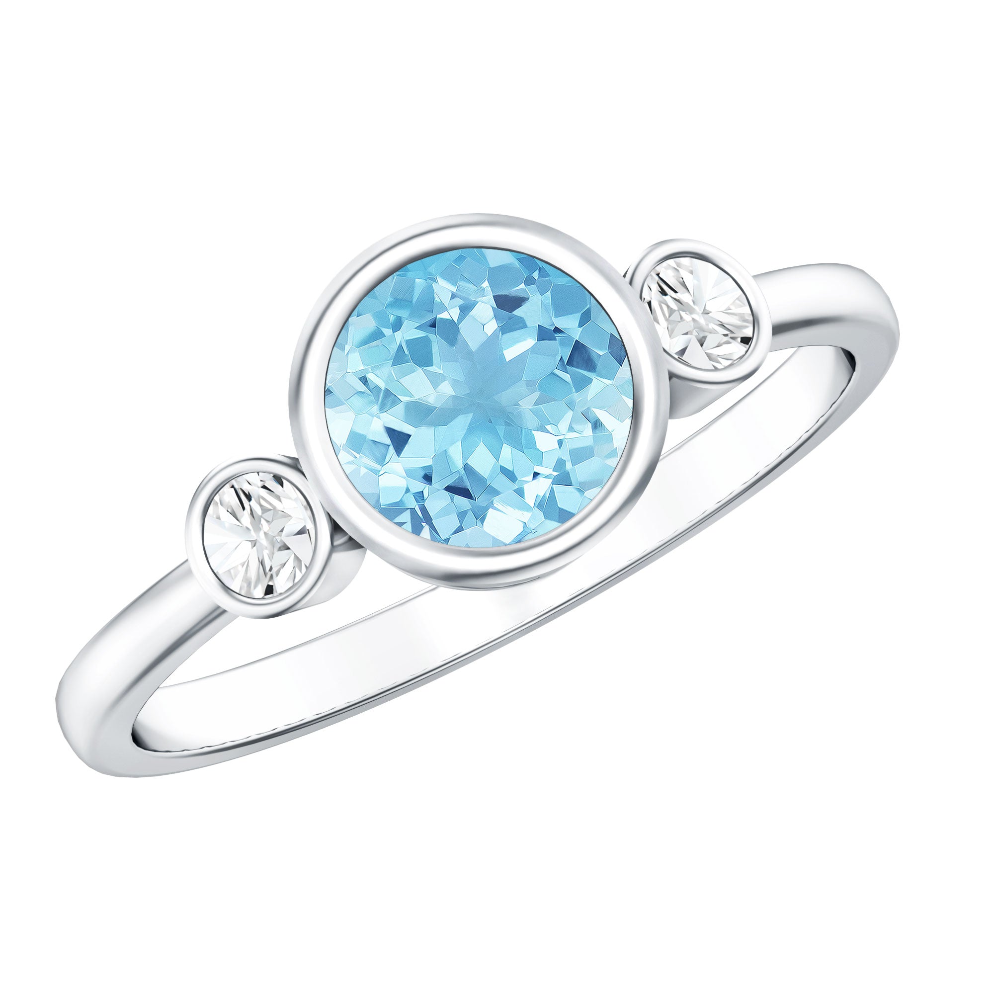 Bezel Set Real Aquamarine Diamond Engagement Ring with Certificate AAA - Rosec Jewels