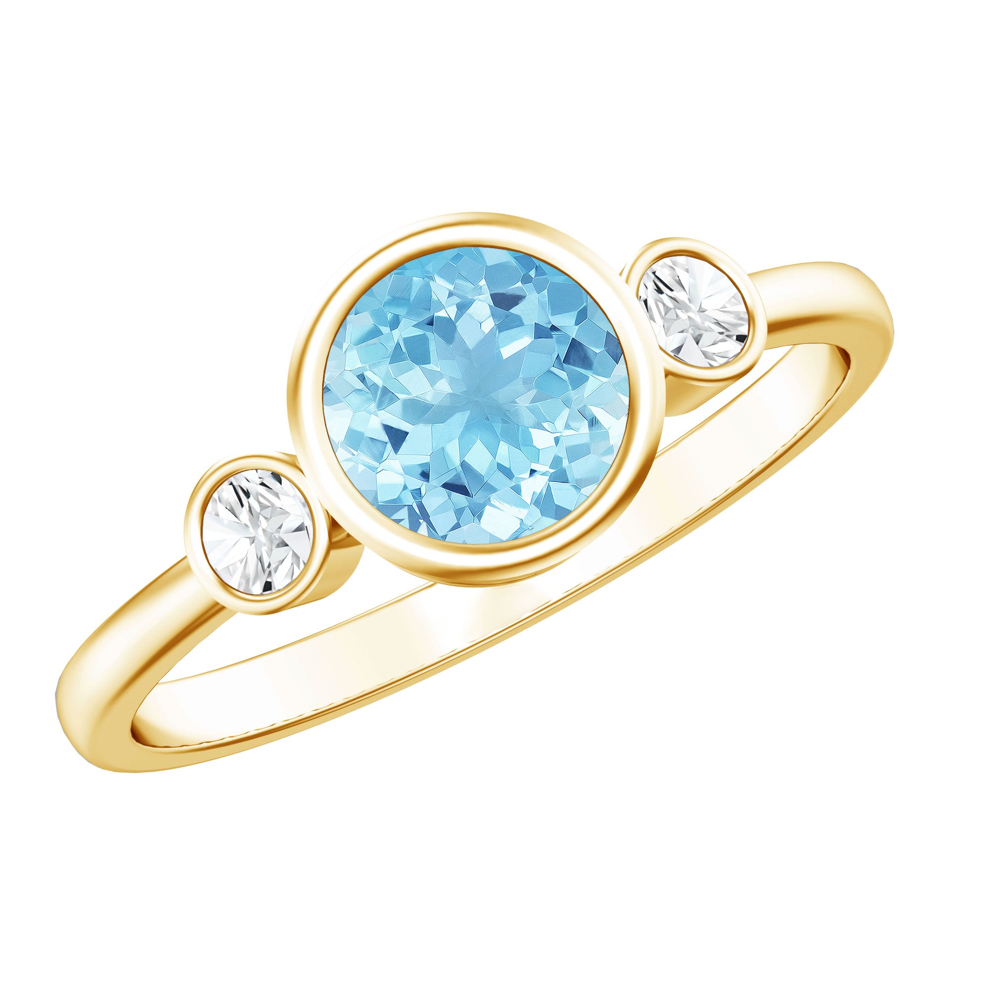 Bezel Set Real Aquamarine Diamond Engagement Ring with Certificate AAA - Rosec Jewels