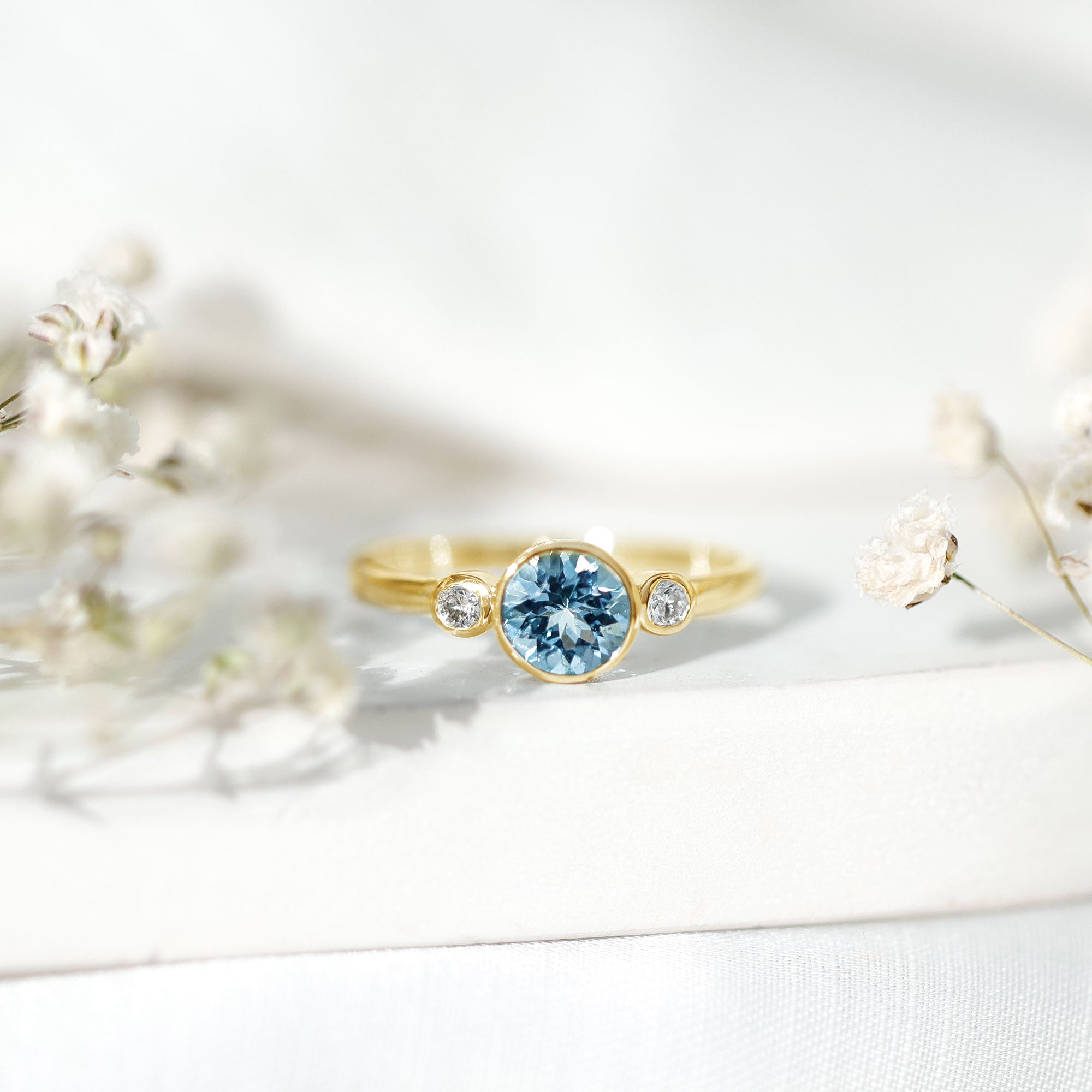 Bezel Set Real Aquamarine Diamond Engagement Ring with Certificate AAA - Rosec Jewels