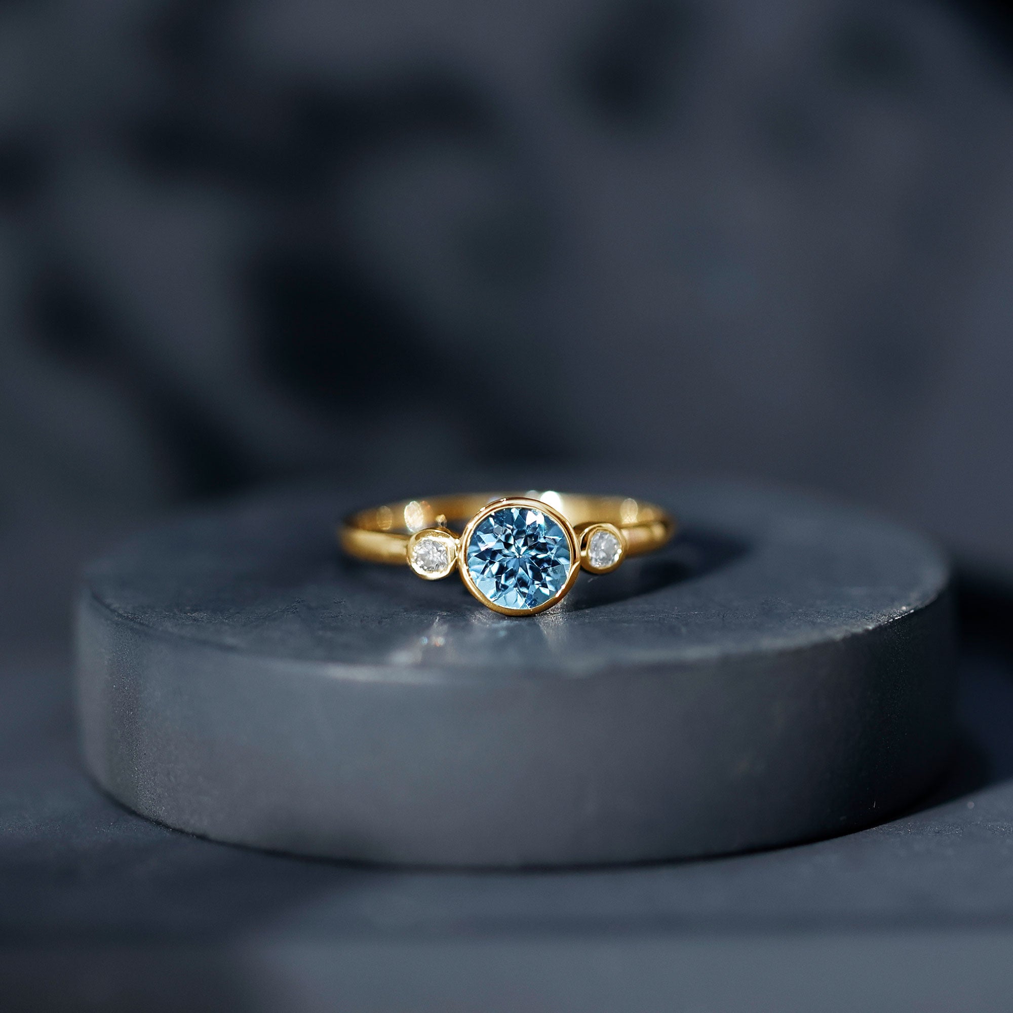 Bezel Set Real Aquamarine Diamond Engagement Ring with Certificate AAA - Rosec Jewels