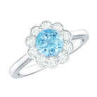 Certified 0.8 Carat Real Aquamarine Engagement Ring with Diamond Flower Halo AAA - Rosec Jewels