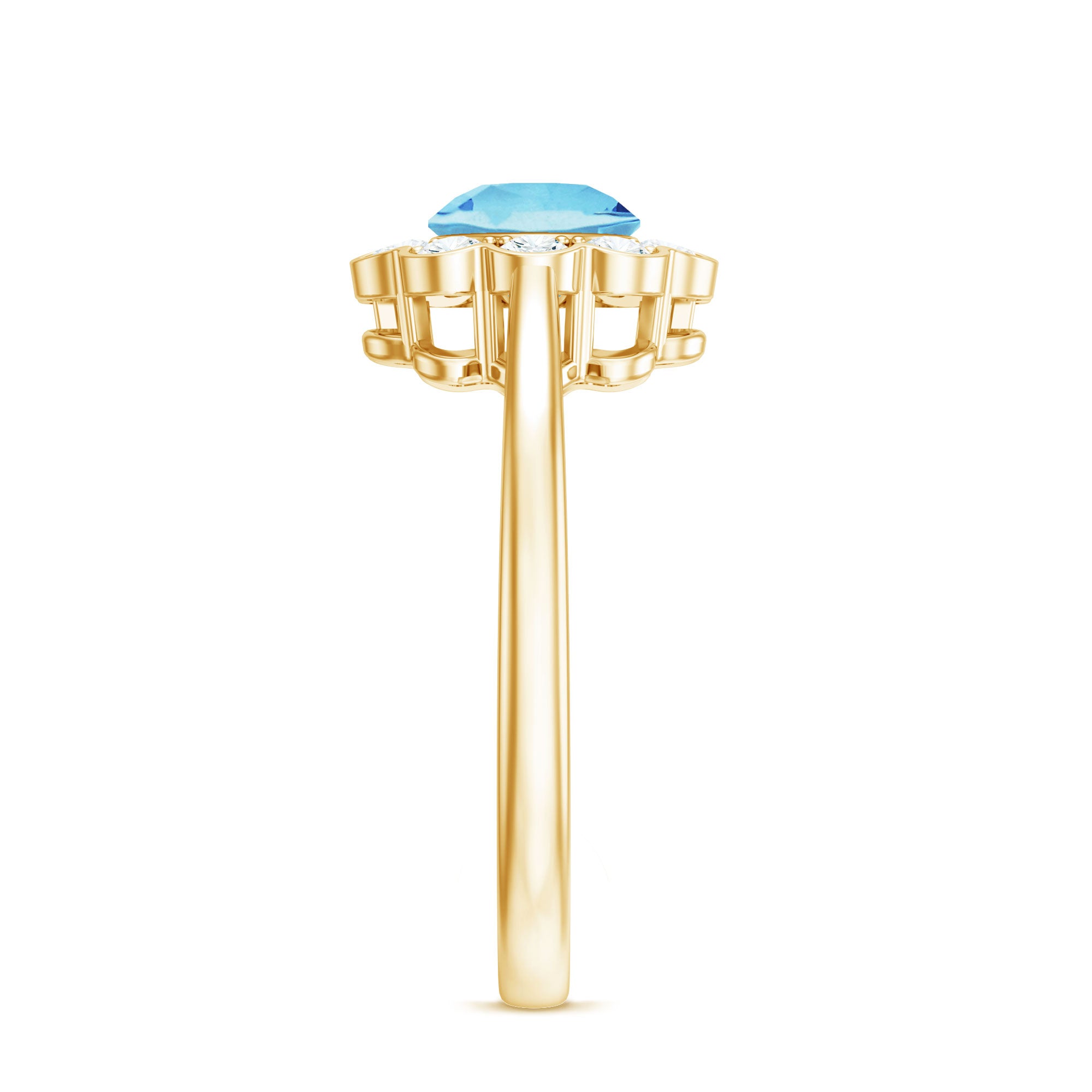 Certified 0.8 Carat Real Aquamarine Engagement Ring with Diamond Flower Halo AAA - Rosec Jewels