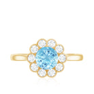 Certified 0.8 Carat Real Aquamarine Engagement Ring with Diamond Flower Halo AAA - Rosec Jewels