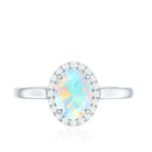 Natural Ethiopian Opal Oval Engagement Ring with Diamond Halo AAA - Rosec Jewels