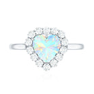 Certified Real Ethiopian Opal Heart Shaped Engagement Ring with Diamond Halo AAA - Rosec Jewels