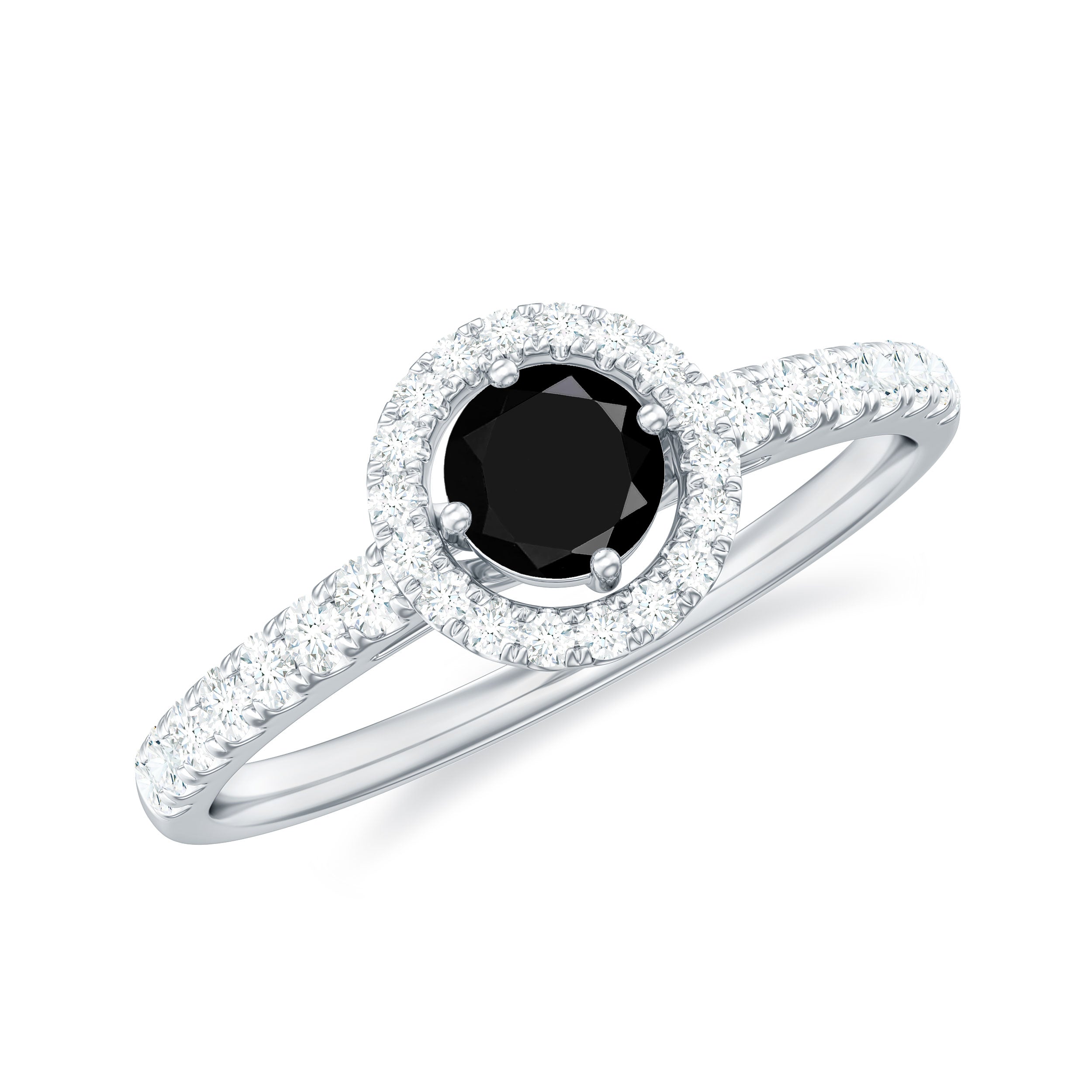Rosec Jewels-Minimal Black Spinel Minimal Engagement Ring with Diamond Halo