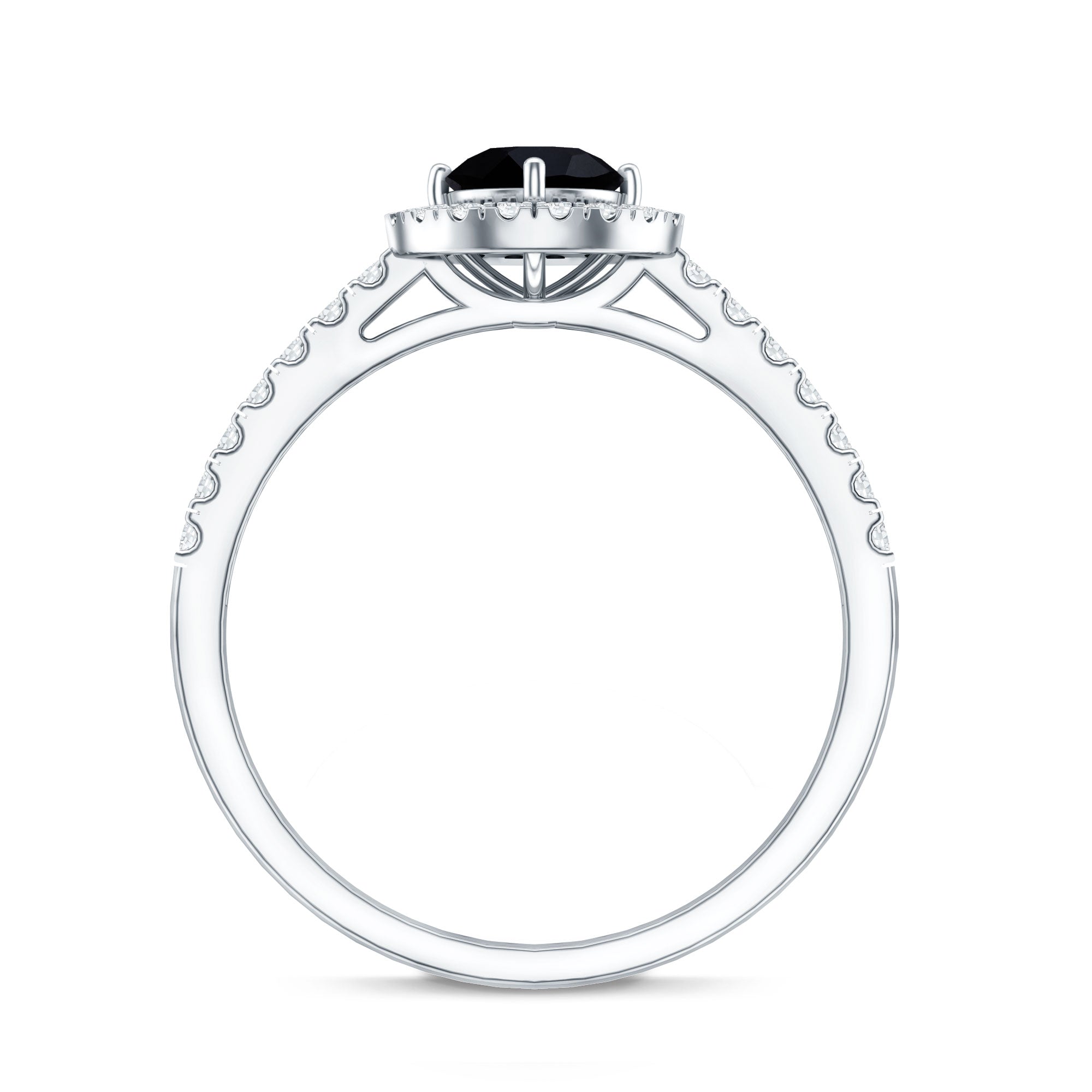 Minimal Black Spinel Minimal Engagement Ring with Diamond Halo AAA - Rosec Jewels