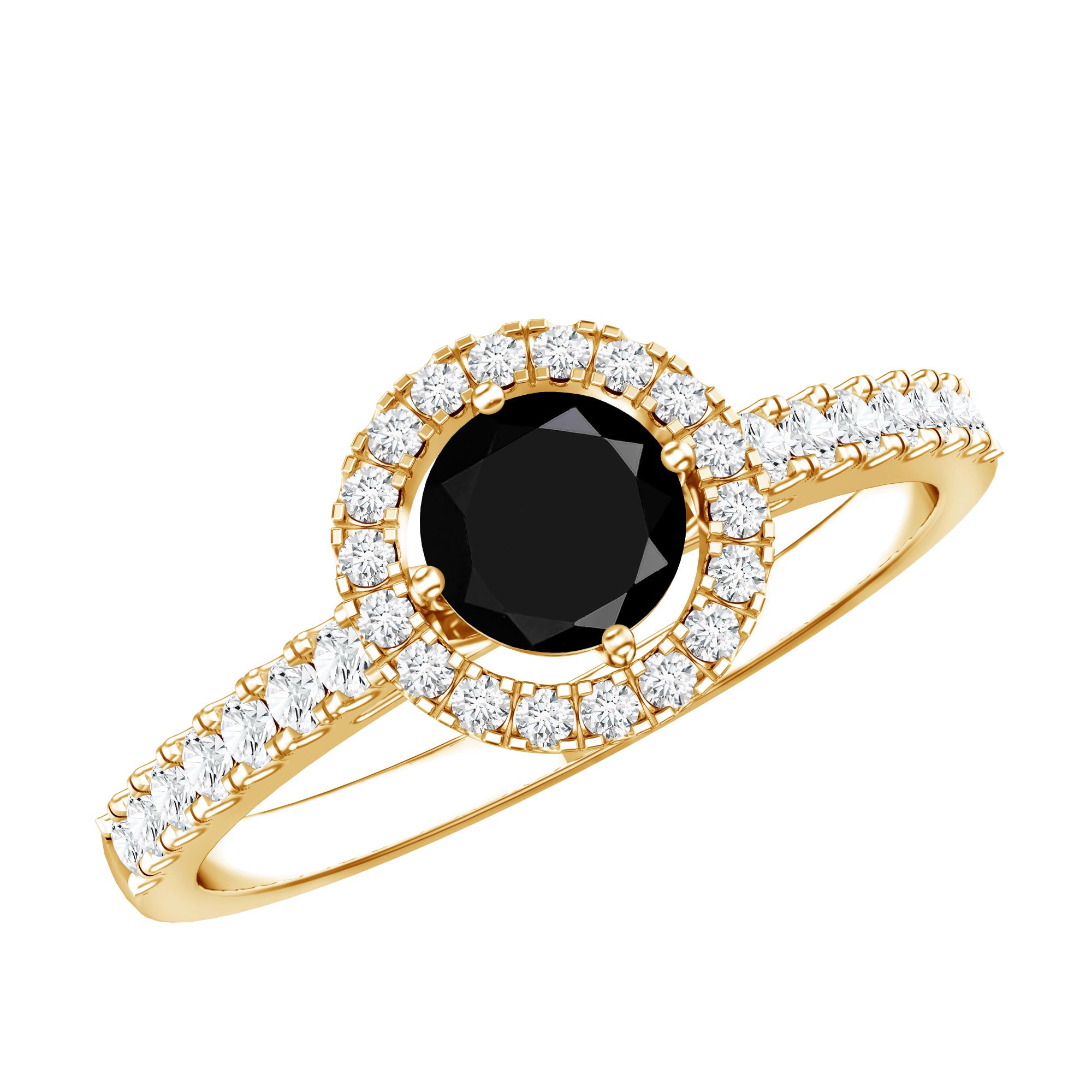 Minimal Black Spinel Minimal Engagement Ring with Diamond Halo AAA - Rosec Jewels
