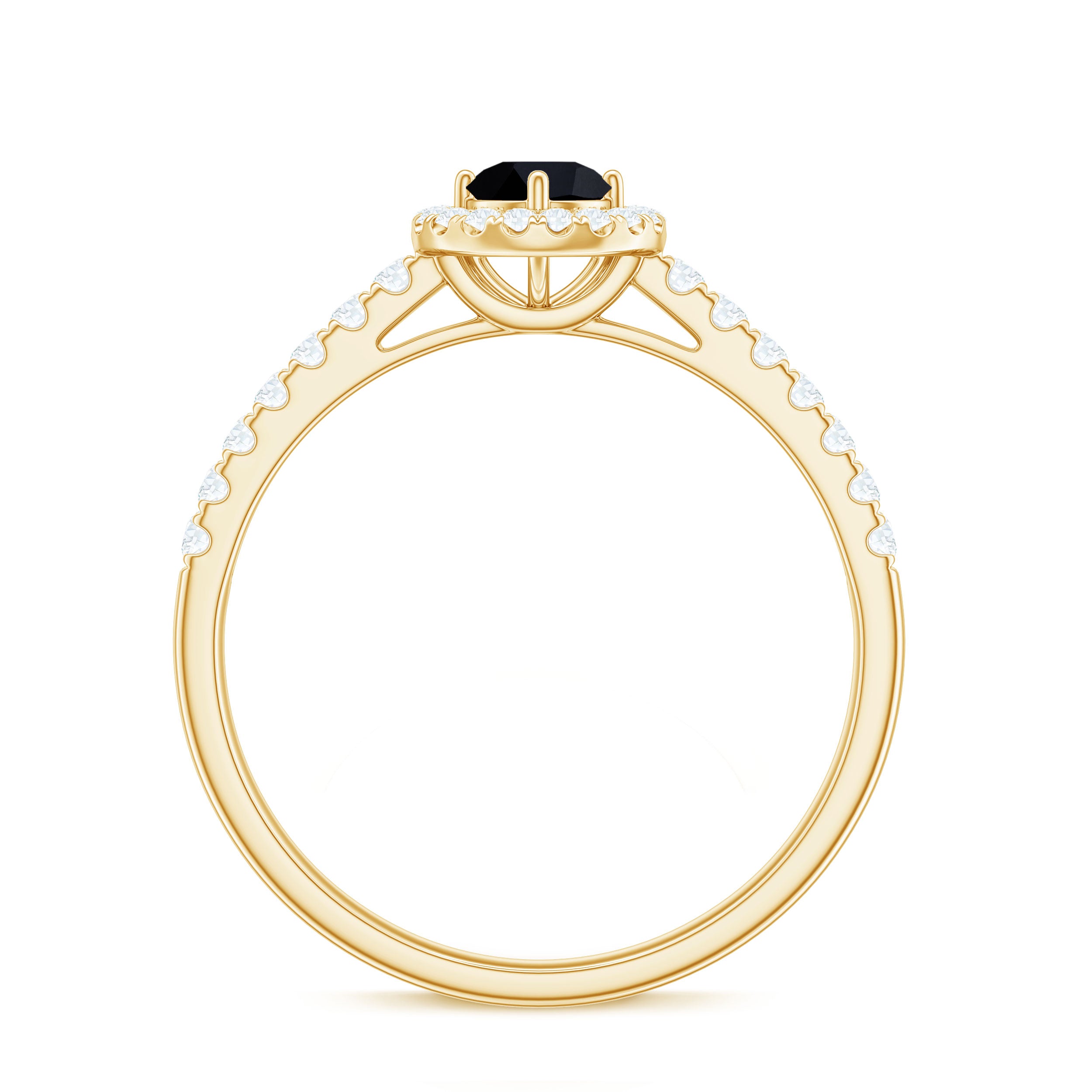 Rosec Jewels-Minimal Black Spinel Minimal Engagement Ring with Diamond Halo