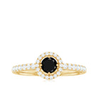 Rosec Jewels-Minimal Black Spinel Minimal Engagement Ring with Diamond Halo