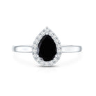 Certified Real Black Spinel Teardrop Engagement Ring with Diamond Halo AAA - Rosec Jewels