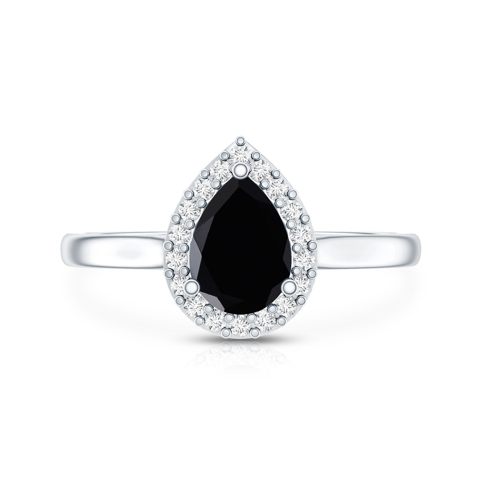 Certified Real Black Spinel Teardrop Engagement Ring with Diamond Halo AAA - Rosec Jewels