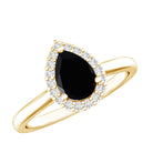 Certified Real Black Spinel Teardrop Engagement Ring with Diamond Halo AAA - Rosec Jewels