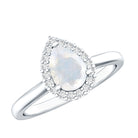 Rosec Jewels-Pear Shaped Moonstone Halo Engagement Ring with Diamond