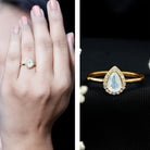 Rosec Jewels-Pear Shaped Moonstone Halo Engagement Ring with Diamond