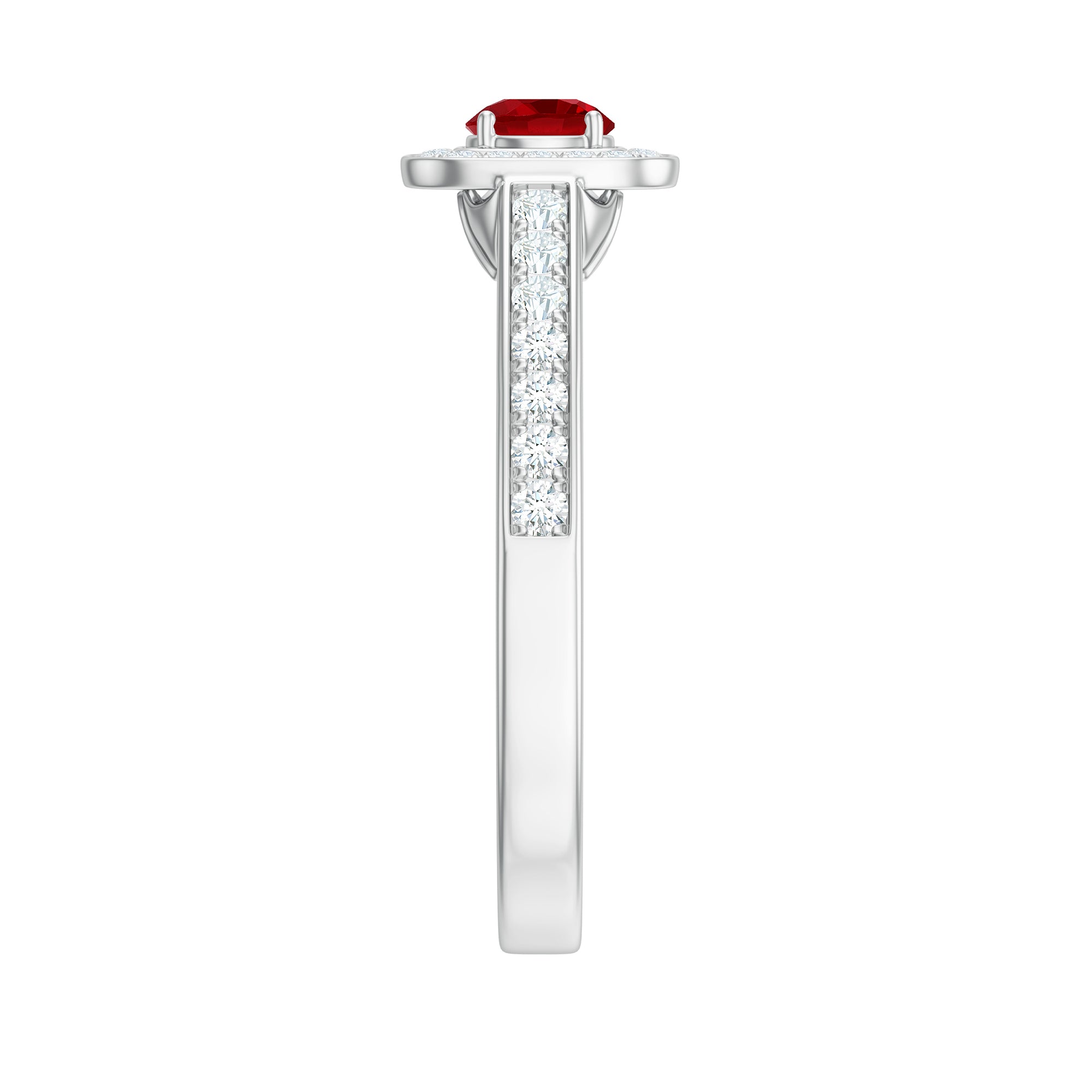 Vintage Style Lab Ruby and Diamond Halo Engagement Ring AAAA - Rosec Jewels