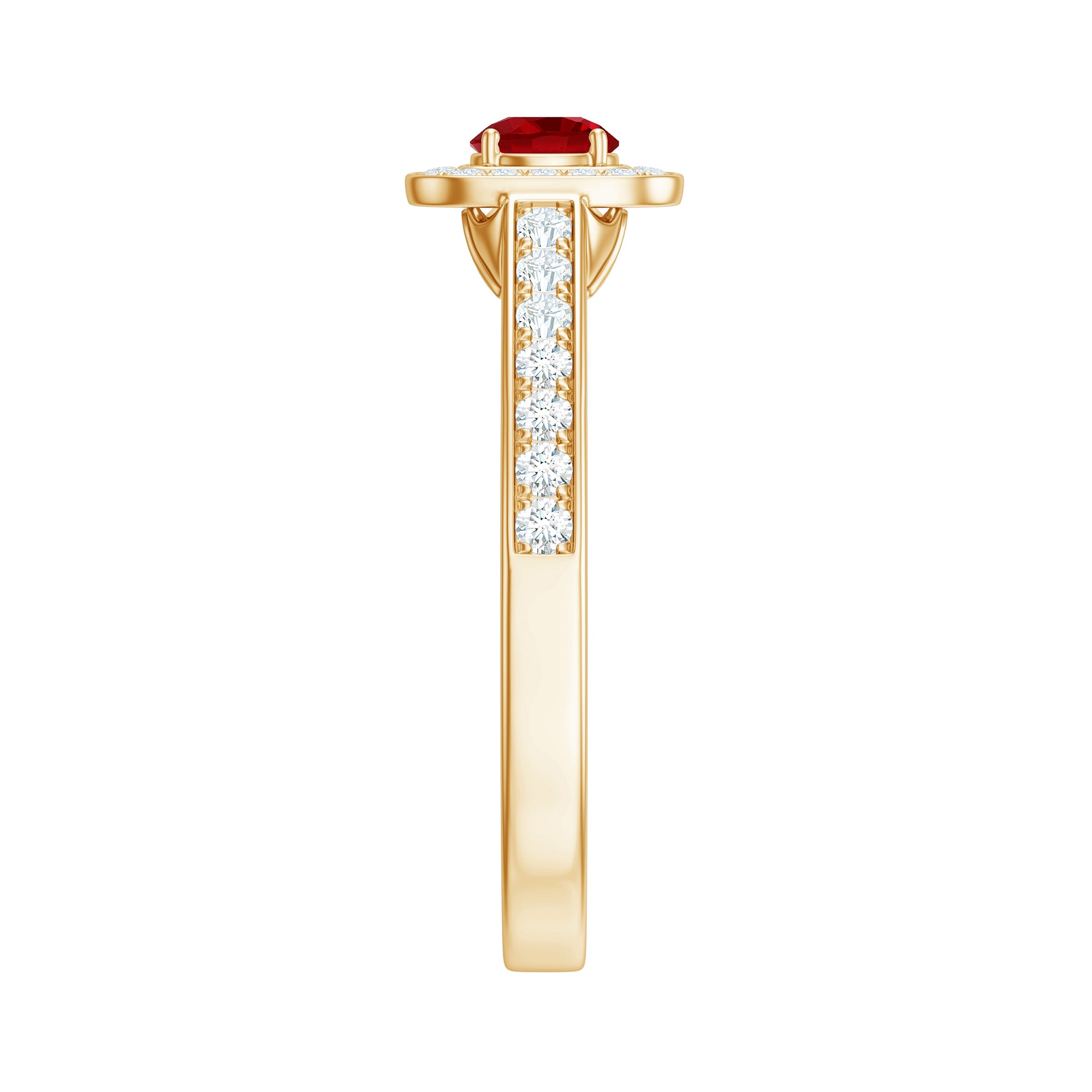 Vintage Style Lab Ruby and Diamond Halo Engagement Ring AAAA - Rosec Jewels