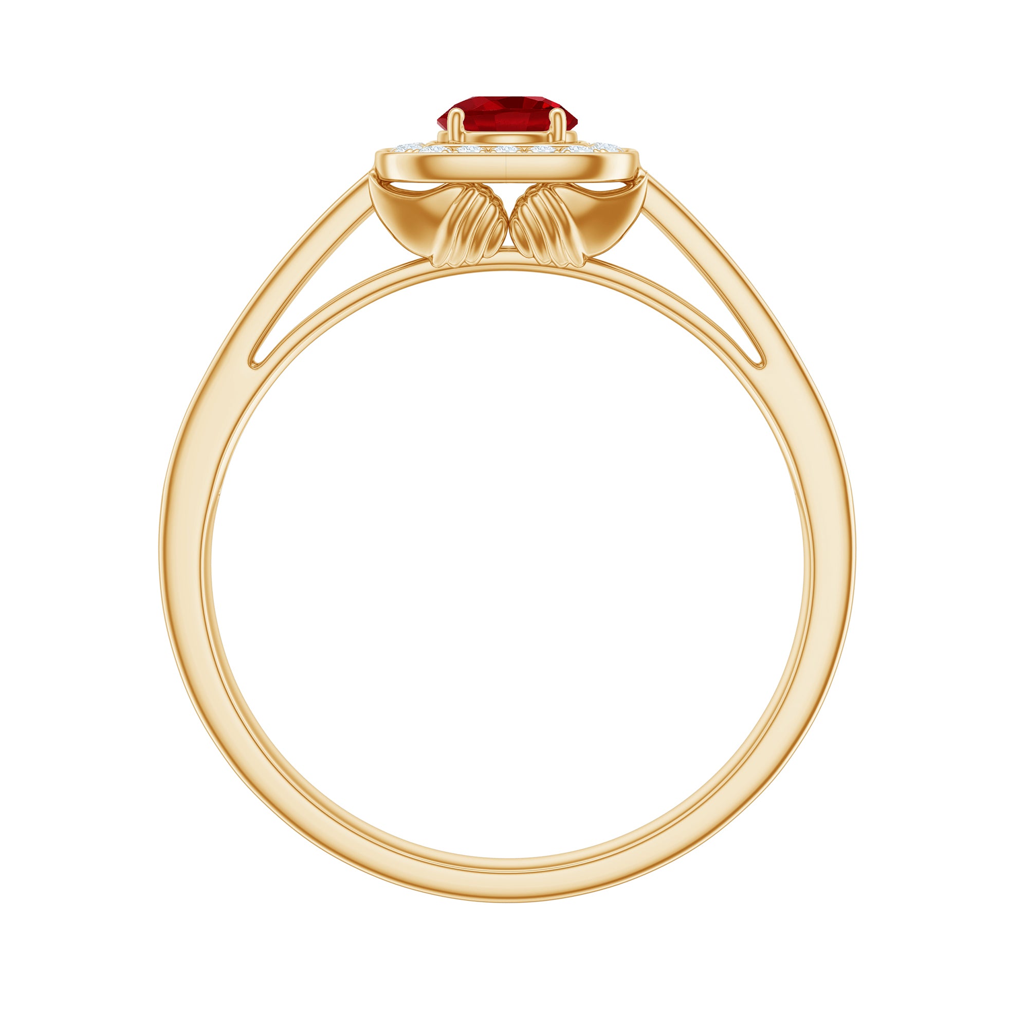 Vintage Style Lab Ruby and Diamond Halo Engagement Ring AAAA - Rosec Jewels
