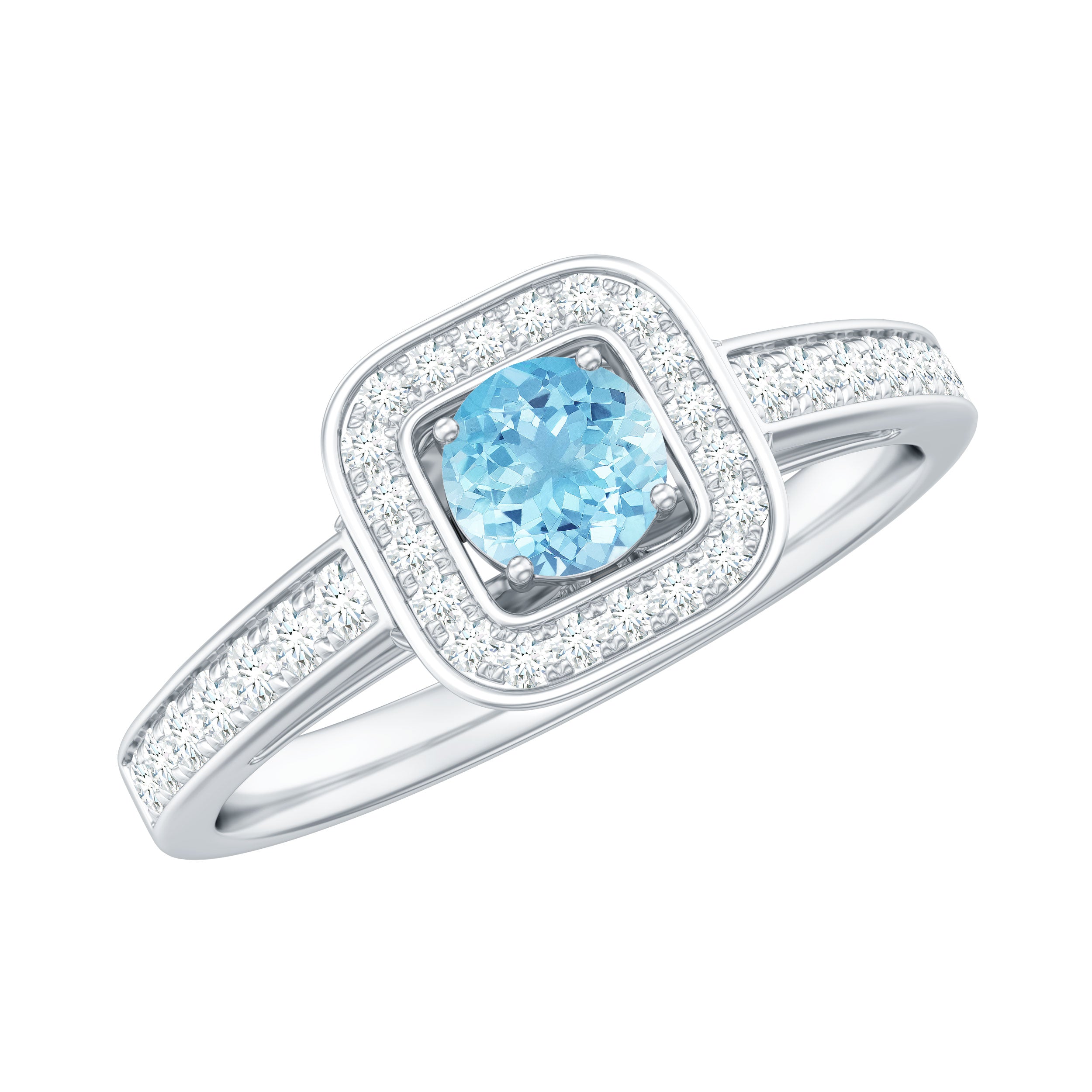 Vintage Looking Aquamarine and Diamond Halo Engagement Ring for Women AAA - Rosec Jewels