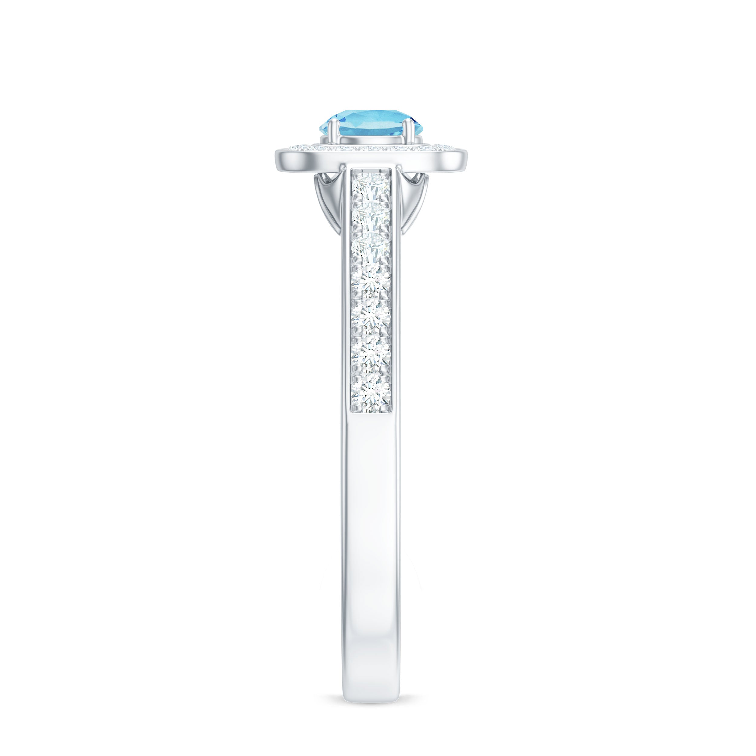 Vintage Looking Aquamarine and Diamond Halo Engagement Ring for Women AAA - Rosec Jewels