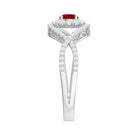 Certified Lab Ruby and Diamond Crossover Engagement Ring with Halo AAAA - Rosec Jewels