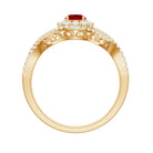 Certified Lab Ruby and Diamond Crossover Engagement Ring with Halo AAAA - Rosec Jewels