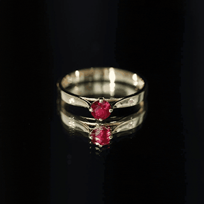 Rosec Jewels-Round Lab Grown Ruby Solitaire Ring with Diamond