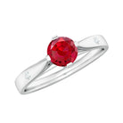 Rosec Jewels-Round Lab Grown Ruby Solitaire Ring with Diamond