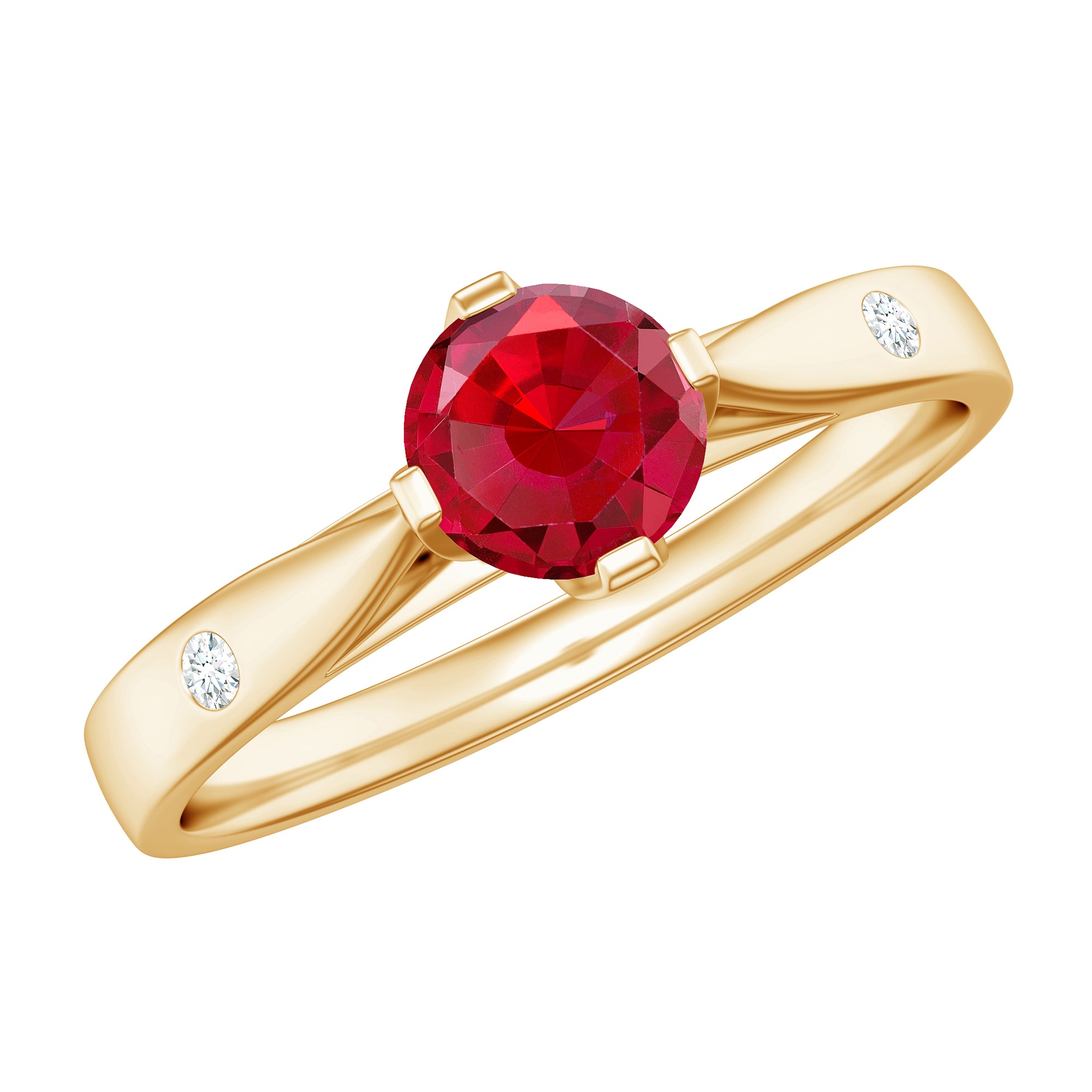 Rosec Jewels-Round Lab Grown Ruby Solitaire Ring with Diamond