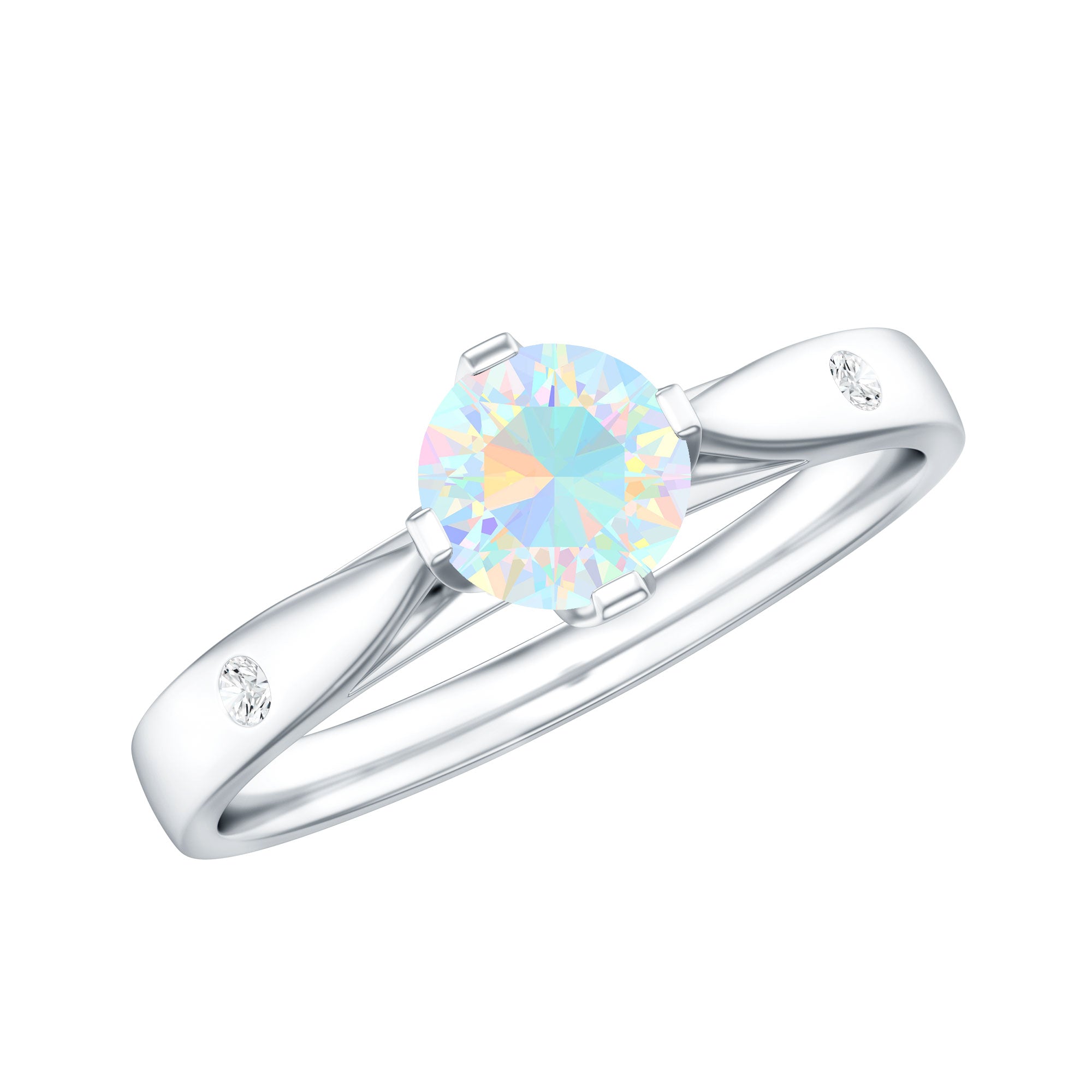 Natural Solitaire Ethiopian Opal Promise Ring with Diamond AAA - Rosec Jewels