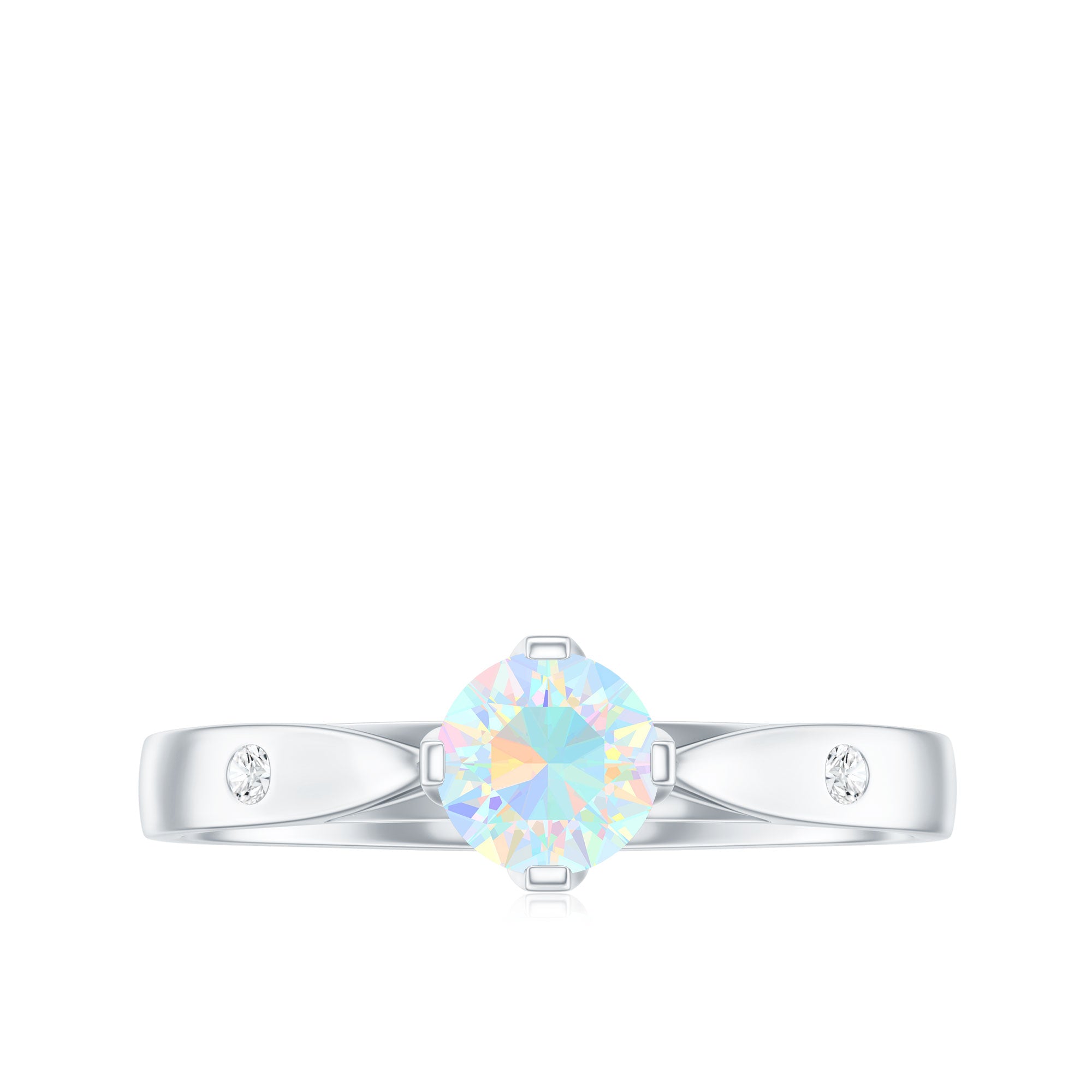 Natural Solitaire Ethiopian Opal Promise Ring with Diamond AAA - Rosec Jewels