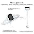 Emerald Cut Created Black Diamond Solitaire Ring with Diamond Trio AAAA ( Synthetic ) - Rosec Jewels