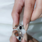 Emerald Cut Created Black Diamond Solitaire Ring with Diamond Trio AAAA ( Synthetic ) - Rosec Jewels