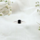 Emerald Cut Created Black Diamond Solitaire Ring with Diamond Trio AAAA ( Synthetic ) - Rosec Jewels
