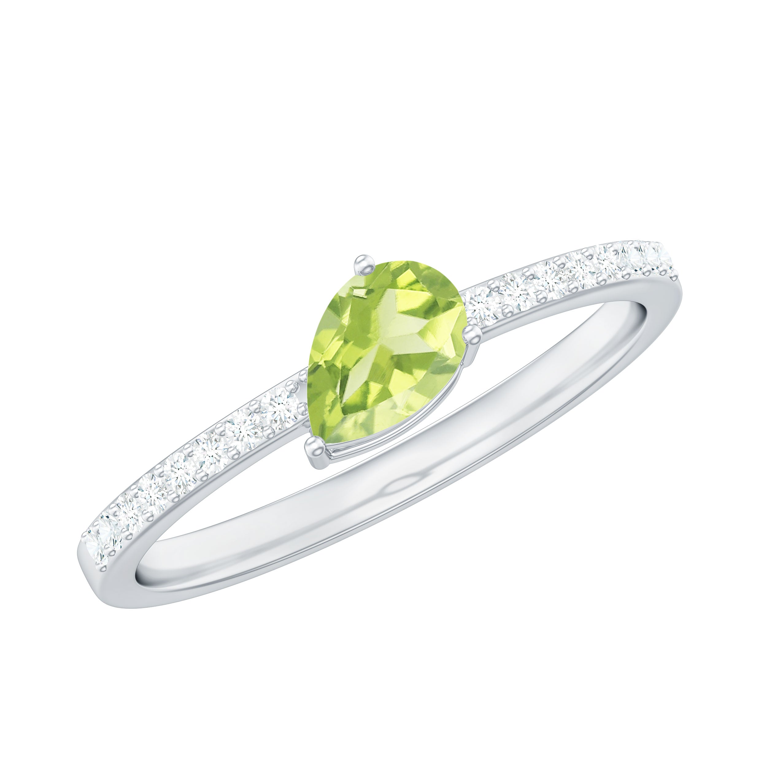 Peridot Solitaire Ring with Diamond Side Stones