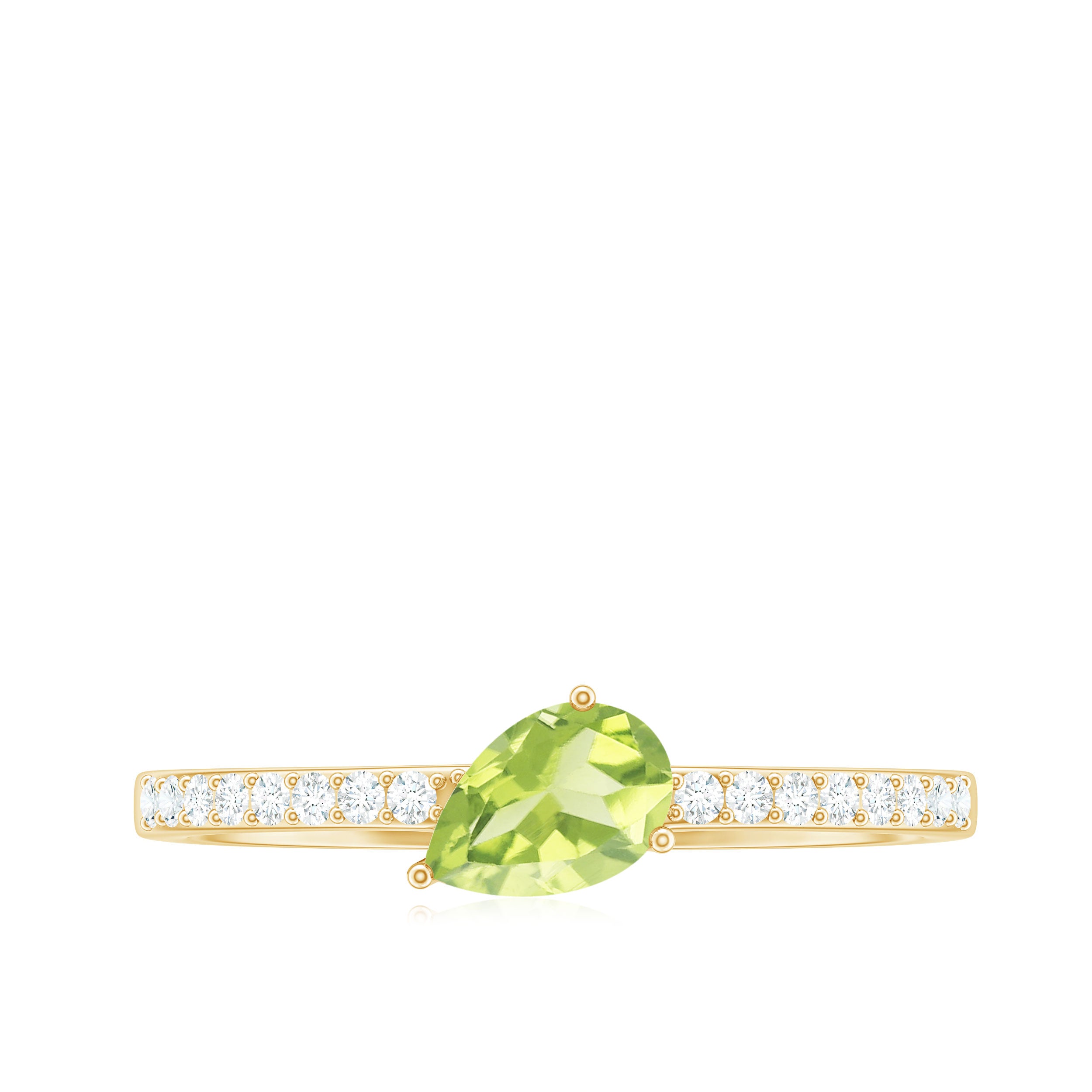 Natural 1 Carat Pear Shape Peridot Engagement Ring with Diamond AAA - Rosec Jewels