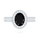 Rosec Jewels-Vintage Inspired Black Onyx Oval Engagement Ring with Diamond Halo