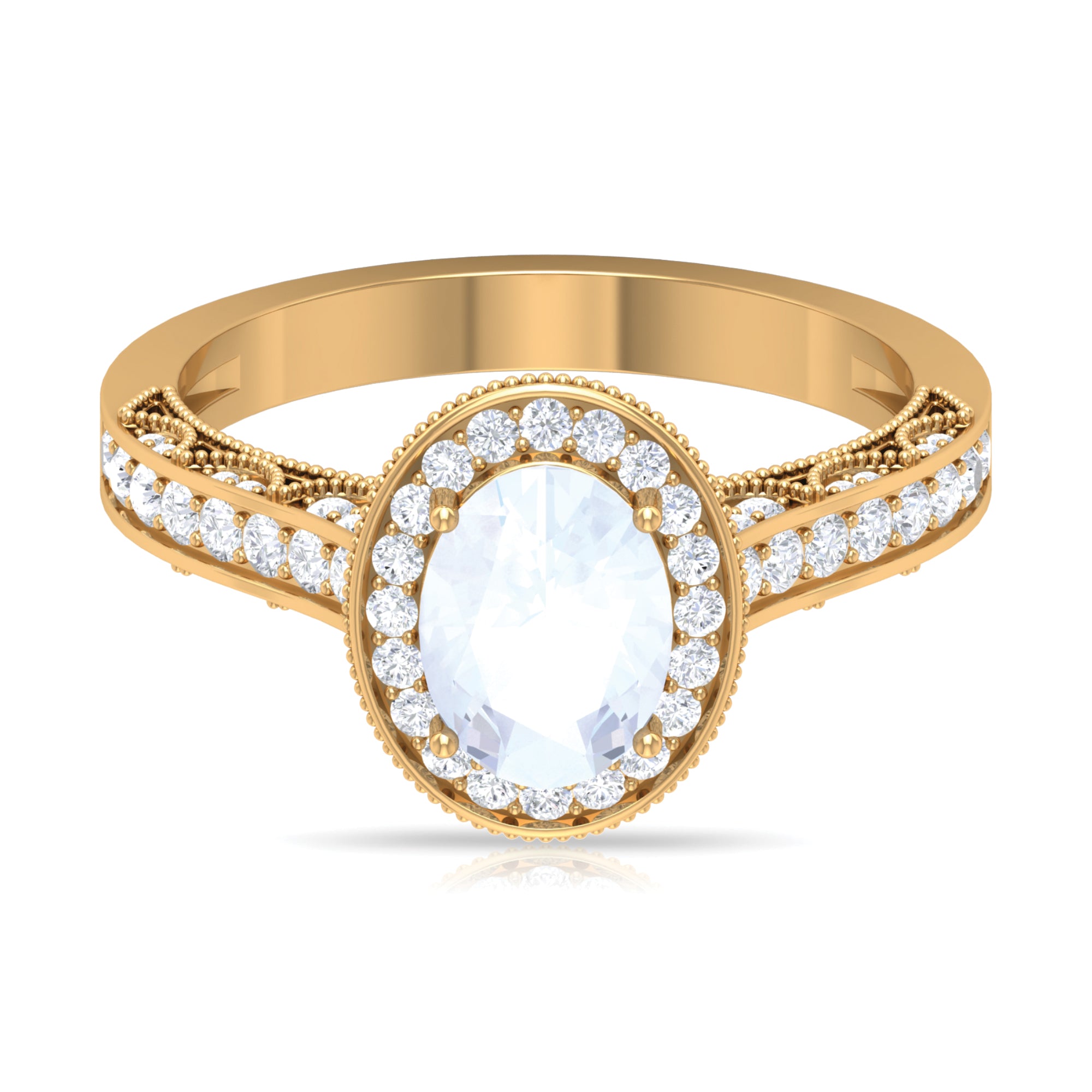 1.50 CT Moonstone and Diamond Engagement Ring with Milgrain Details AAA - Rosec Jewels