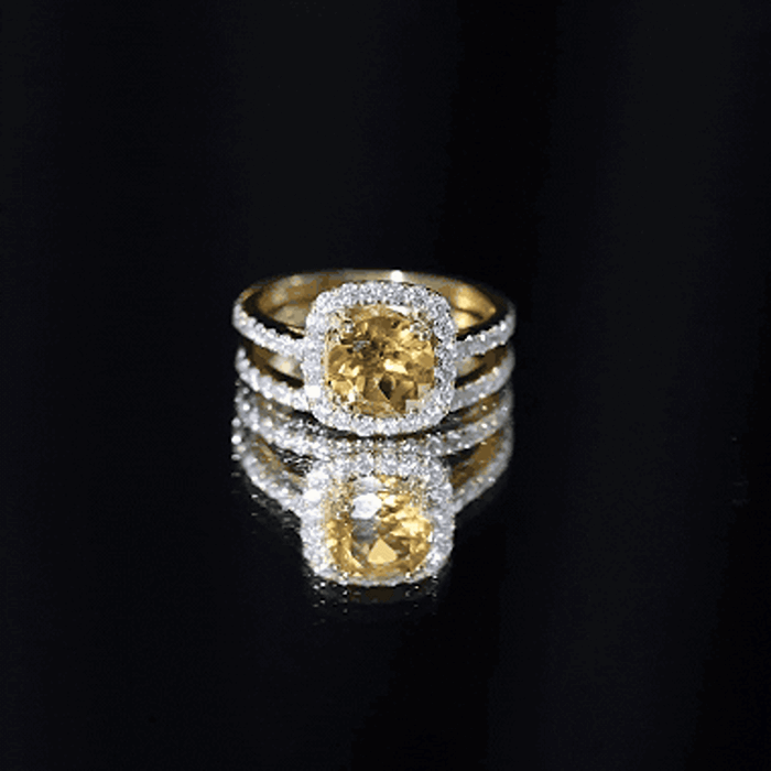 1.2 Carat Citrine Halo Wedding Ring Set with Moissanite AAA - Rosec Jewels
