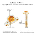 1.2 Carat Citrine Halo Wedding Ring Set with Moissanite AAA - Rosec Jewels