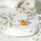 1.2 Carat Citrine Halo Wedding Ring Set with Moissanite AAA - Rosec Jewels