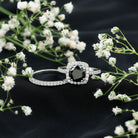 Natural Black Spinel Wedding Bridal Ring Set with Moissanite AAA - Rosec Jewels