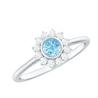 Real Round Aquamarine and Diamond Halo Promise Ring AAA - Rosec Jewels