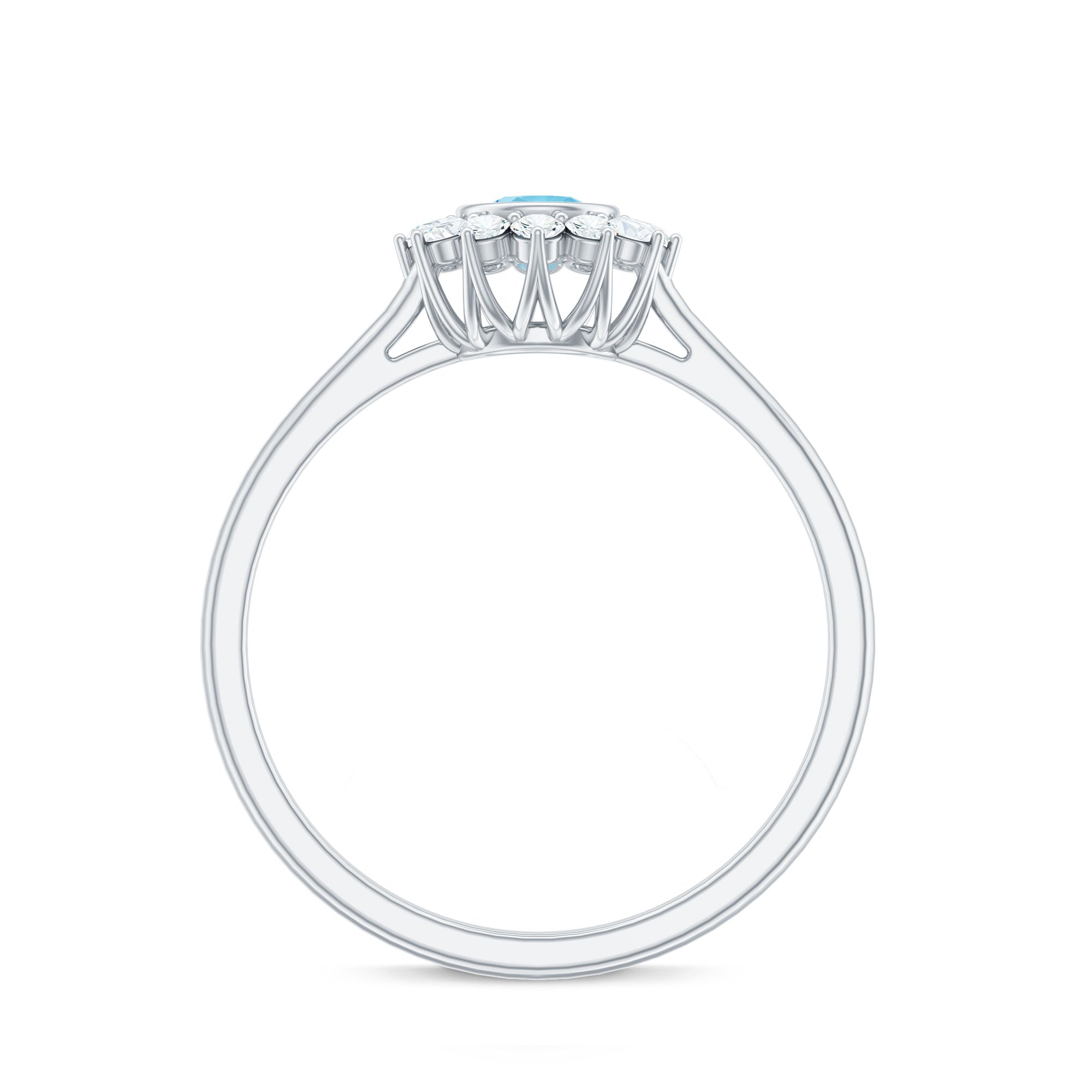 Real Round Aquamarine and Diamond Halo Promise Ring AAA - Rosec Jewels