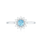 Real Round Aquamarine and Diamond Halo Promise Ring AAA - Rosec Jewels