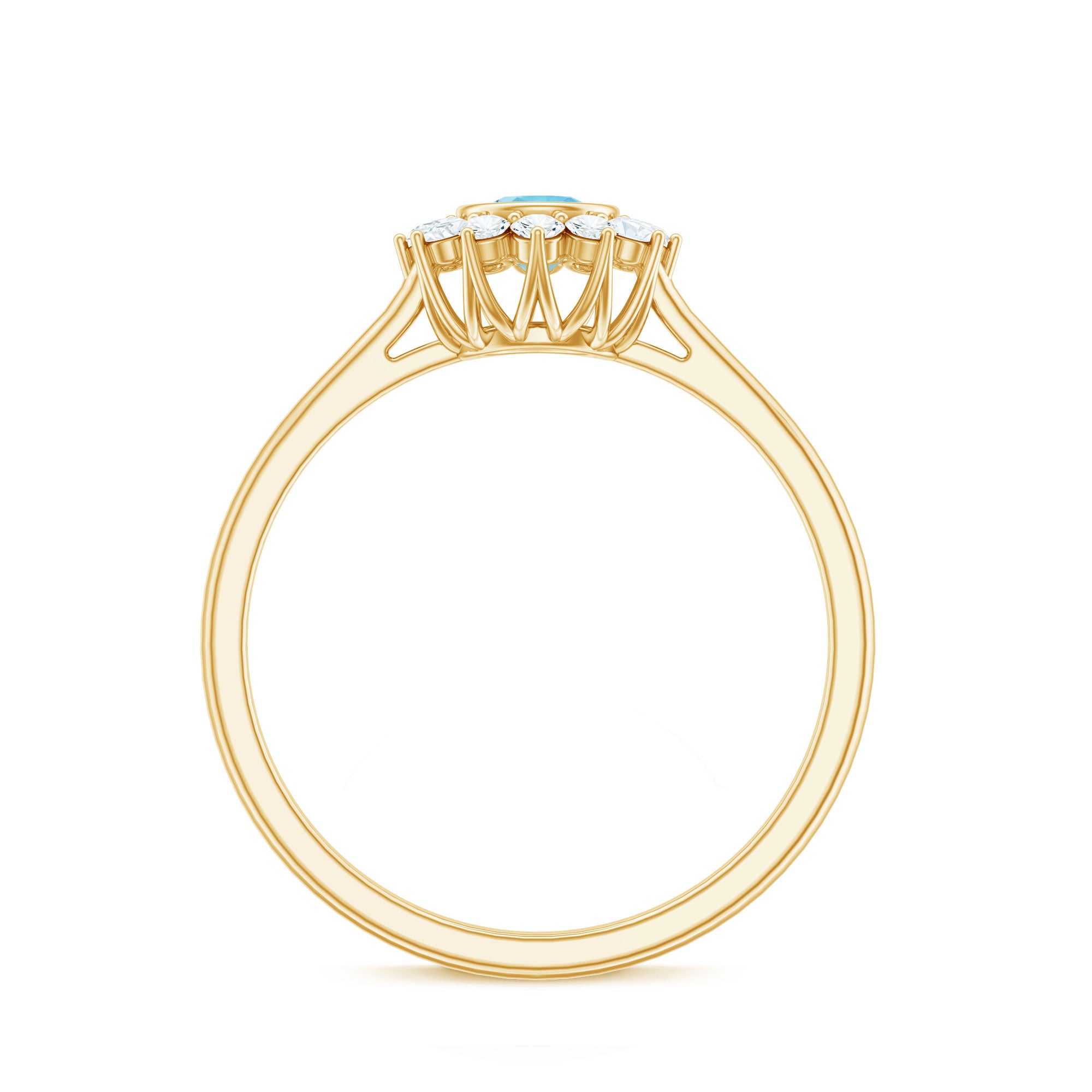 Real Round Aquamarine and Diamond Halo Promise Ring AAA - Rosec Jewels