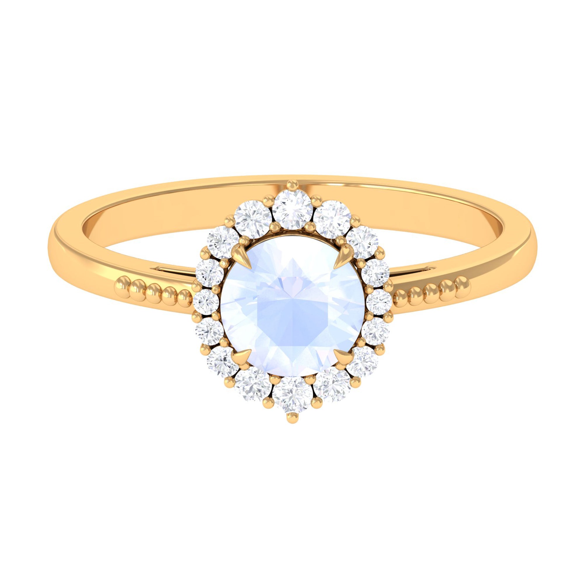 3/4 CT Natural Moonstone Engagement Ring with Diamond Accent AAA - Rosec Jewels